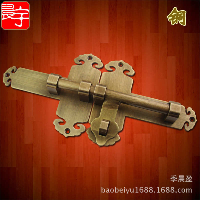复古门扣中式仿古纯铜门插销加厚大门锁铜插锁门闩花园全铜门栓