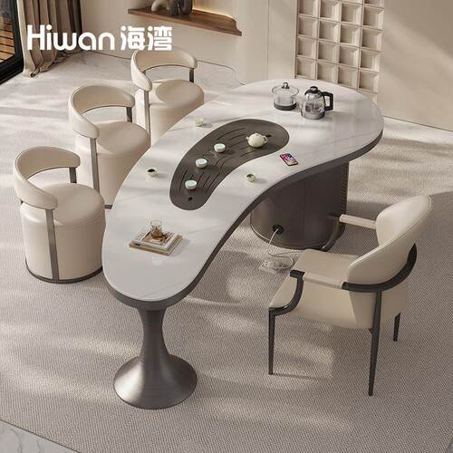 岩板茶桌椅组合一桌五椅现代轻奢高级感烧水壶一体嵌入式阳台茶台