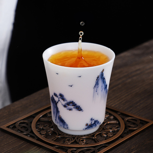 德化羊脂玉白瓷手绘主人杯单杯陶瓷茶具茶杯个人专用茶盏品茗杯子