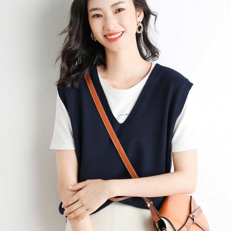 knitted color Wool loose vest pullover V-neck womens