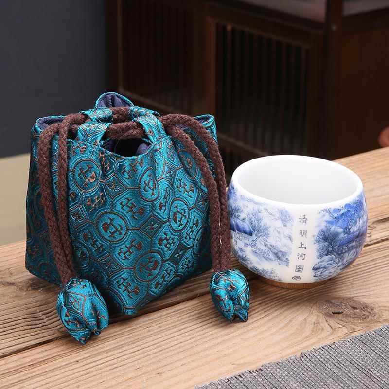 单杯收纳袋主人杯袋子便携旅行茶具泡茶杯建盏杯布包棉麻布袋保护