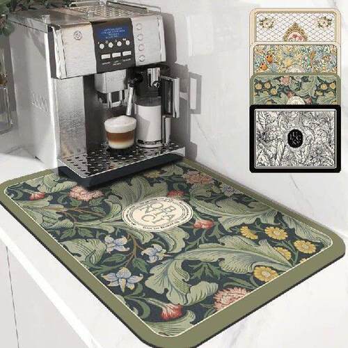 Retro Kitchen Dish Mat Polyester Anti Slip Coffee Dishes