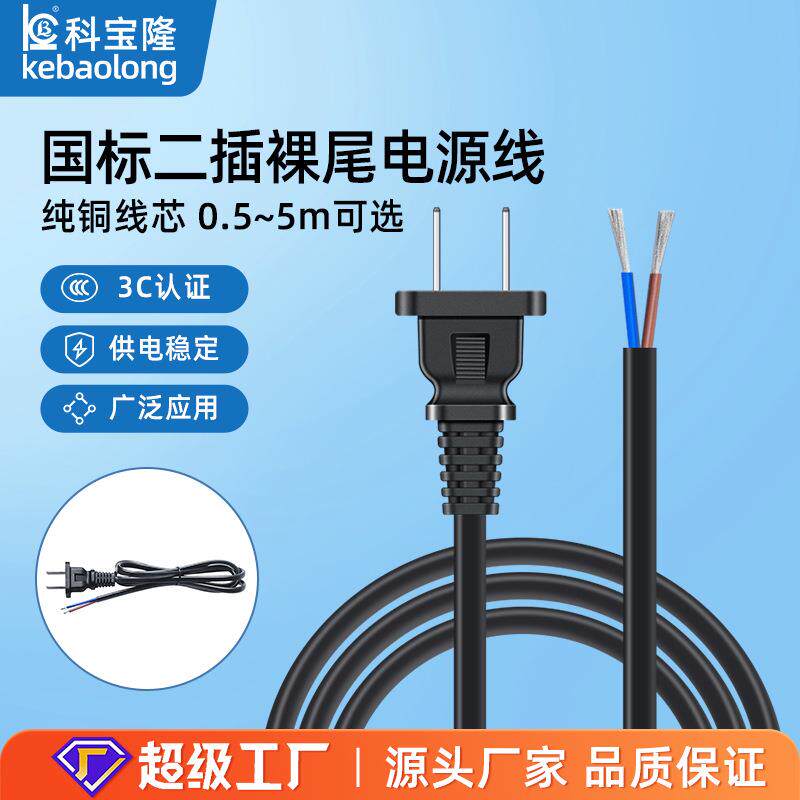 国标两插电源线0.5 0.75平方插头带线家用电器二芯电线连接线