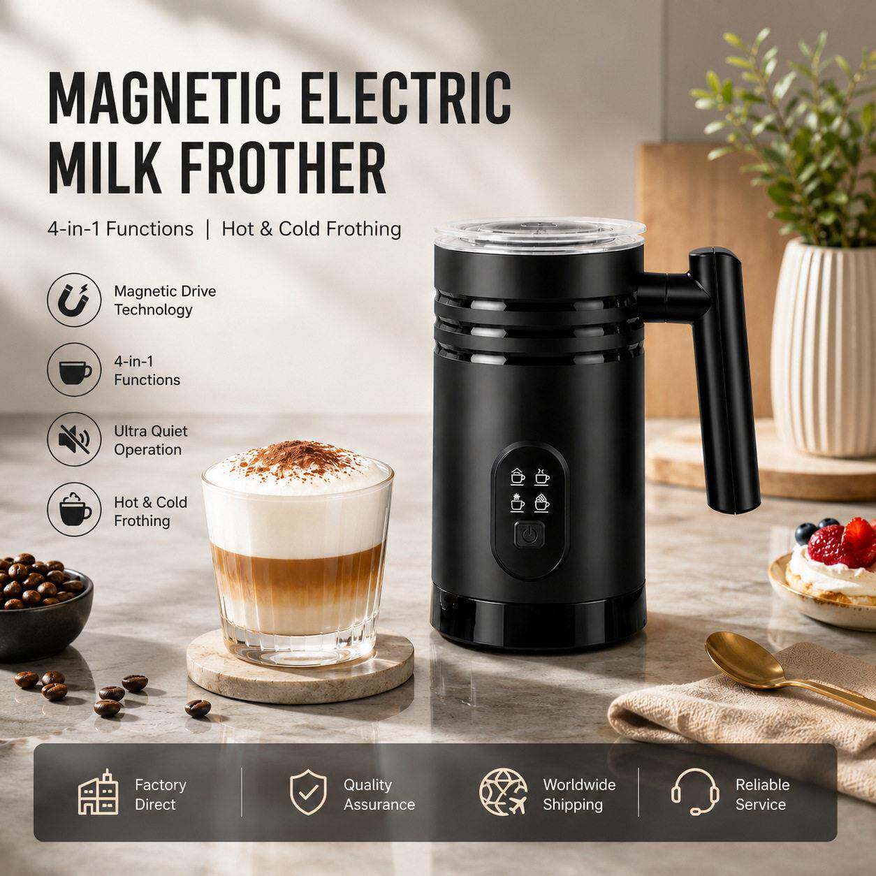 全自动奶泡机家用冷热多功能咖啡机4-in-1ElectricMilkFrothe