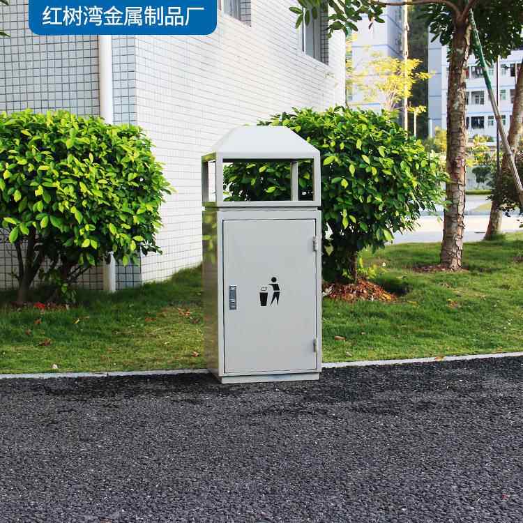 公园户外单筒烤漆钢制果皮箱小区学校户外带盖垃圾桶方形垃圾桶