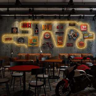 LED043业复古饭工带风潮流LED043机车酒吧店墙面装 饰画组合背景LE