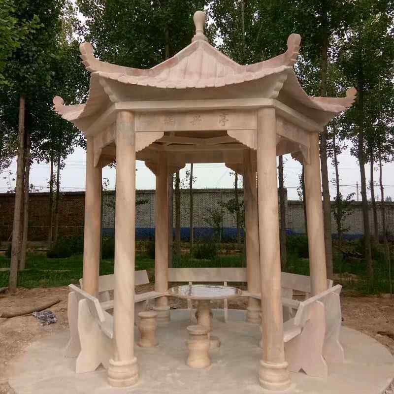 直销石材六角凉亭景观亭子雕塑各种亭子图片尺寸制作安装
