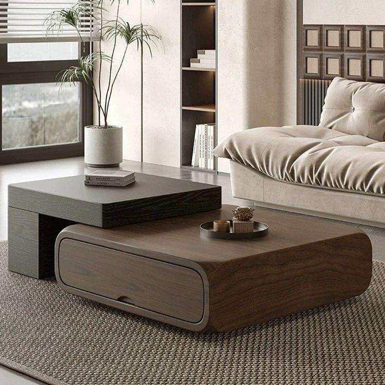 胡桃木色茶几客厅家用小户型现代简约中古风实木诧寂风电视柜组合