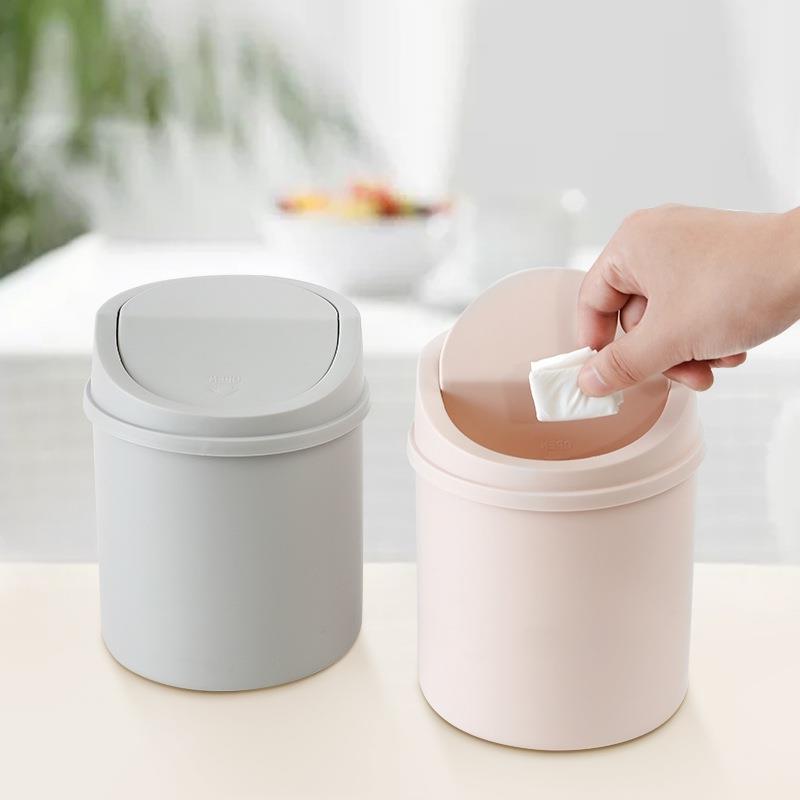 Mini Desktop Bin Small Trash Can Tube with Cover Bedroom Tra