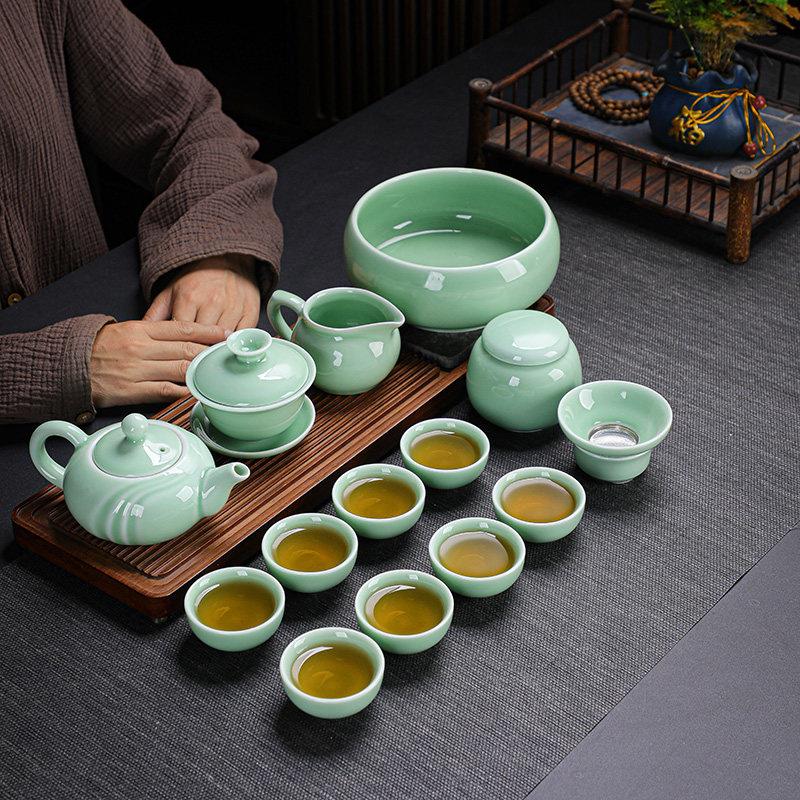 景德镇青瓷功夫茶具套装陶瓷家用盖碗茶壶茶杯小套办公简约茶道茶