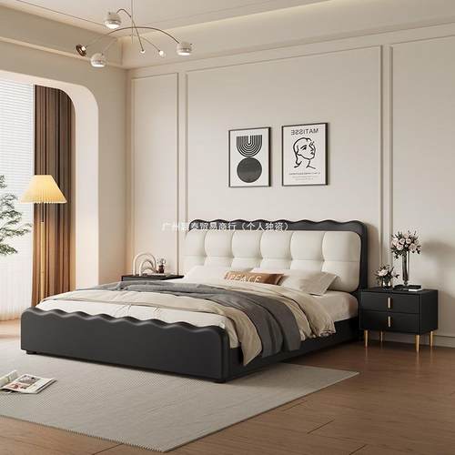 法无式复黑色泡芙云朵主床现代简约涟漪床网床红软包卧双人床卧古