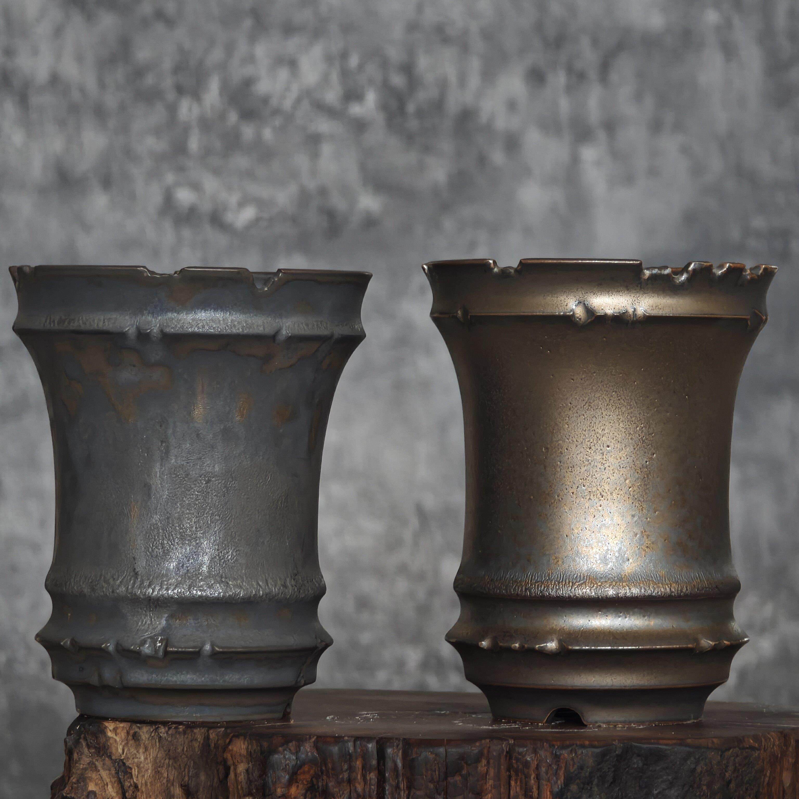 块根花盆小号高款仙人球龙舌兰手工复古金属釉刀花口不规则陶瓷盆