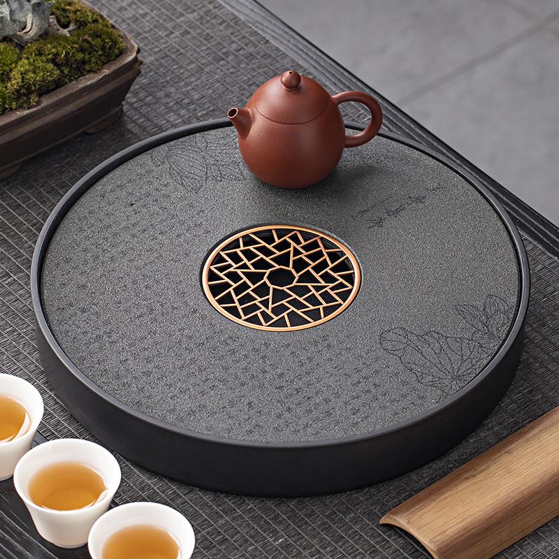茶盘陶瓷吸水家用泡茶台圆形复古风茶盘客厅速干储水茶台茶海托盘