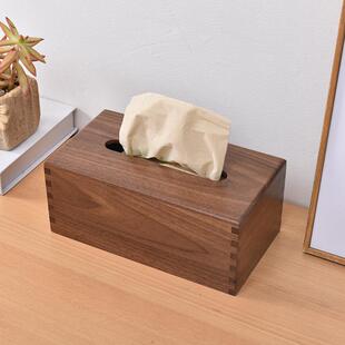 黑胡桃木质抽662纳纸公盒简酒约新款 办室客厅纸巾收盒店卧室中式