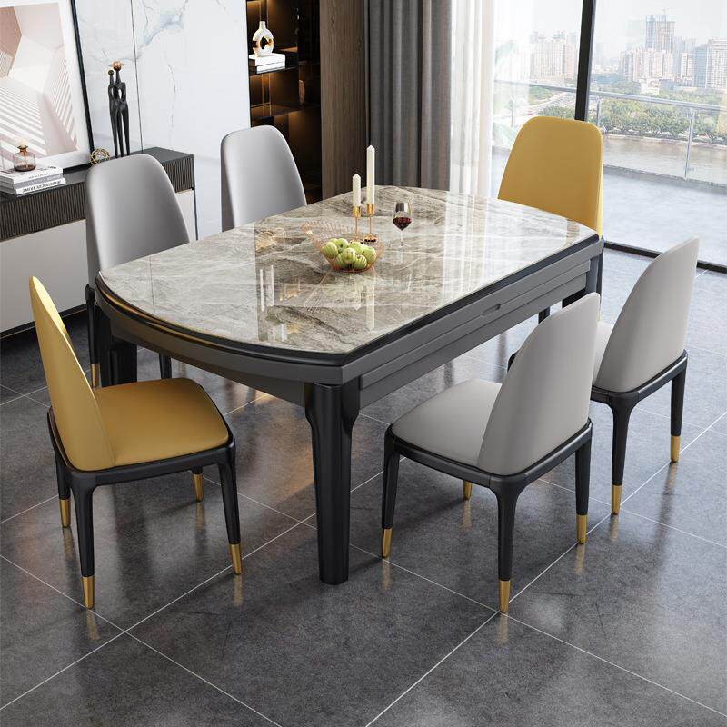 餐桌家用小户型现代简约轻奢可变圆桌伸缩折叠实木岩板餐桌椅组合