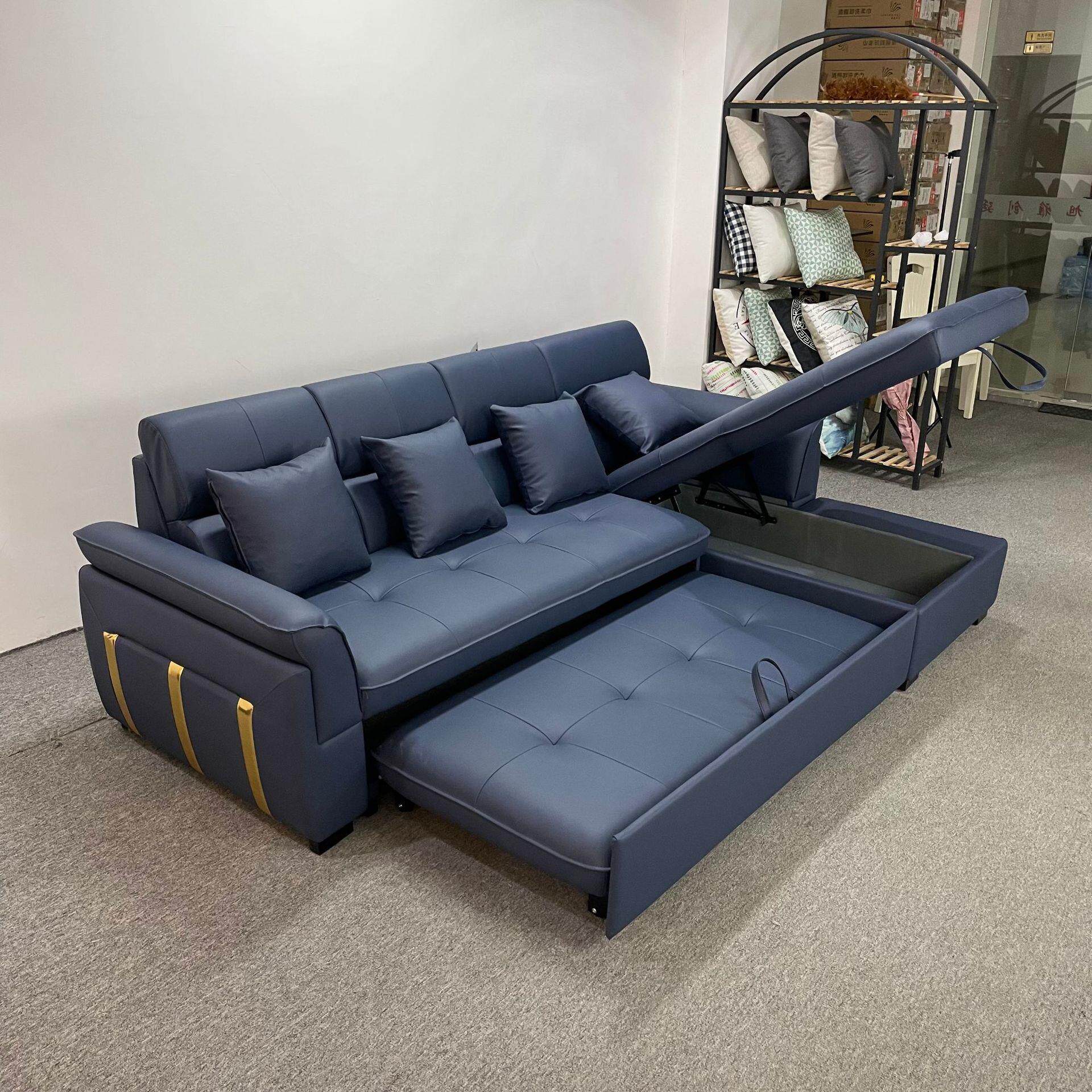 多功能沙发床 中小户型客厅组合转角皮艺可储物两用沙发床