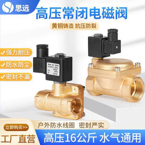 高压电磁阀常闭黄铜先导式水阀气体4分220v12v24大流量电磁控制阀