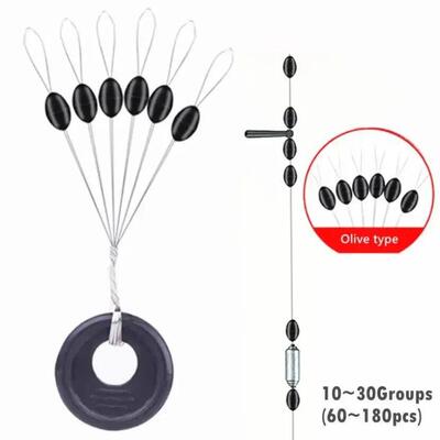 60Pcs 10Set Black Rubber Space Beans Oval Stopper Fishing Bo