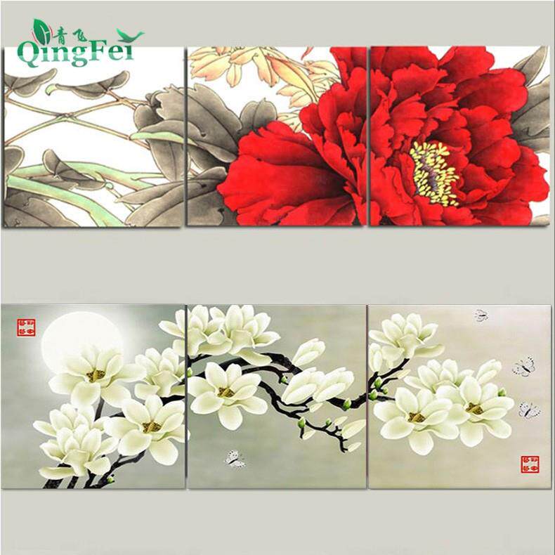 青飞水墨牡丹十字绣客厅三联画花开富贵十字绣霓裳仙子梦幻白玉兰图片