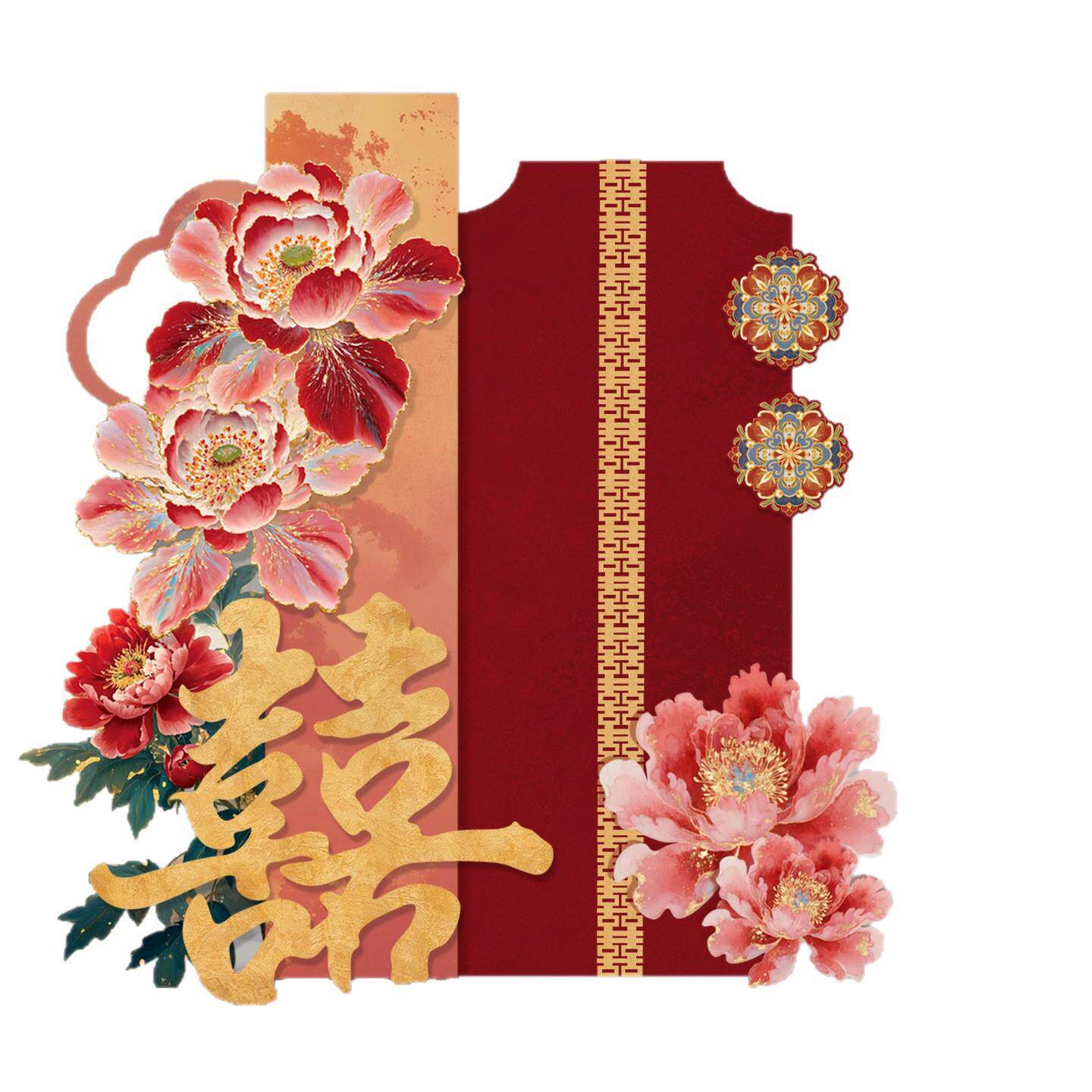 婚房布置中式订婚礼喜庆迎宾套装结婚装饰kt板国色牡丹晨袍拍照区