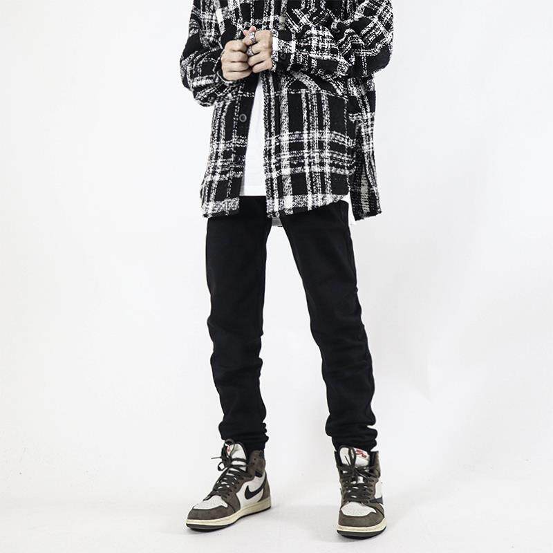 Z POCKET美式高街休闲显瘦修身黑色牛仔裤男款潮牌直筒裤子夏季女