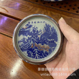 景德镇青花老陶泥定风波盖置陶瓷杯垫开片可养复古盖置盖托壶承