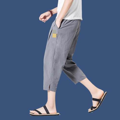 Cotton and linen embroidered cropped pants