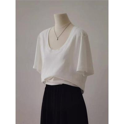 IT UNDER GARDEN 简约U领漏锁骨短袖T恤女夏季宽松休闲显瘦打底衫
