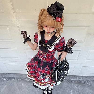 斑点狗狗【尾款】古早可爱格子罗莉塔夏季洋装包子猪Lolita