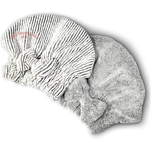 2 Pcs Hair Drying Towels Microfiber Towel Wrap松紧带干发帽