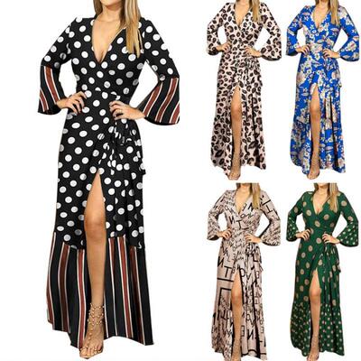 Long sleeved tied and led printed women's clothing