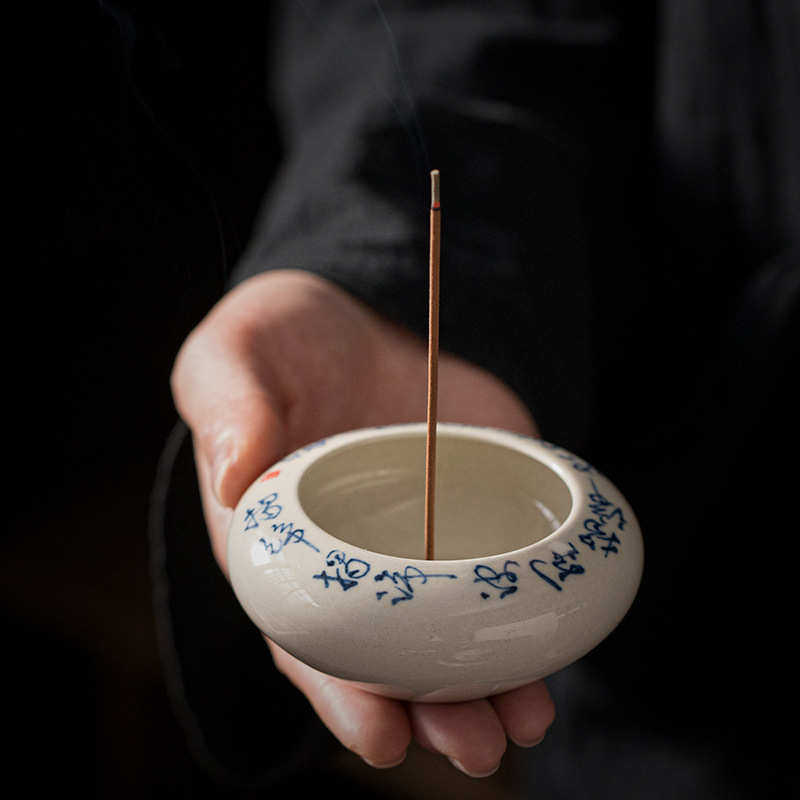 新中式禅意陶瓷香炉手绘诗文草木灰家用室内线香插茶道香薰炉檀香,餐饮具,茶道/香炉,淘宝优惠券,粉丝福利购,淘宝优惠卷