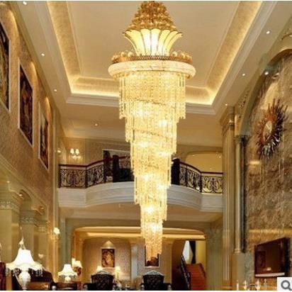 别墅楼梯水晶灯金色客厅灯具大气创意吊灯餐厅灯过道大堂酒店灯饰