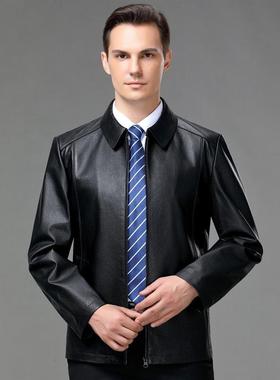 闲正品士真皮皮衣秋冬8802-BB男休短袖中老年翻头领层牛皮皮夹克