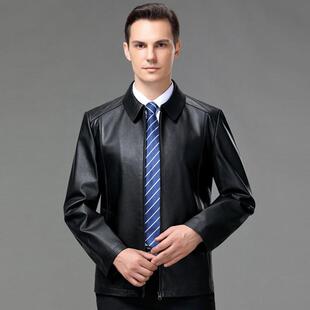 BB袖 皮皮衣秋真冬休闲8802 中老翻领短头层牛皮皮夹克年 男士 正品