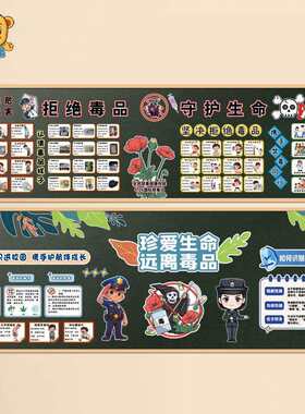 校园禁毒黑板报布置装饰墙贴毒品危害认清毒品的样子坚决拒绝毒品