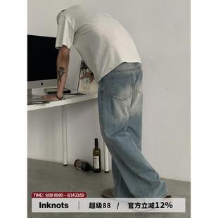 INKNOTS美式复古vintage水洗直筒浅蓝色牛仔裤男女cleanfit裤子潮