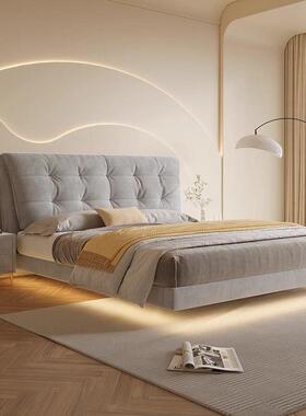 奶油风浮布床现悬代简约主卧1.8米双人.5米云朵NPA科技感应灯悬空