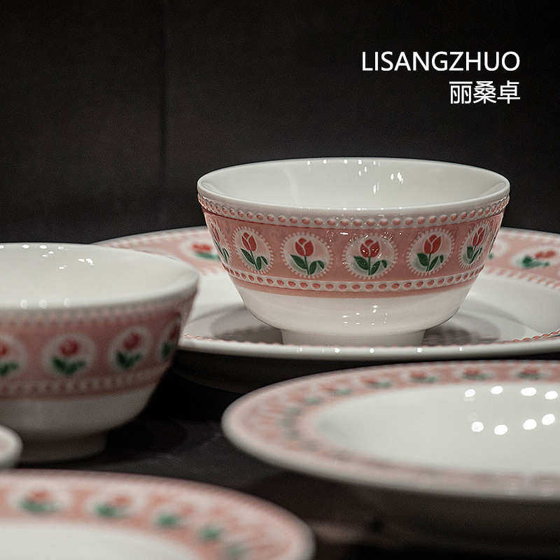 丽桑卓高级感高颜值餐具套装吃饭碗家用菜盘汤碗碗碟盘筷田园风