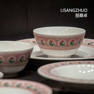 盘筷餐具盘家用感汤碗饭碗田园桑高值风丽卓碗碟套装菜高级颜吃