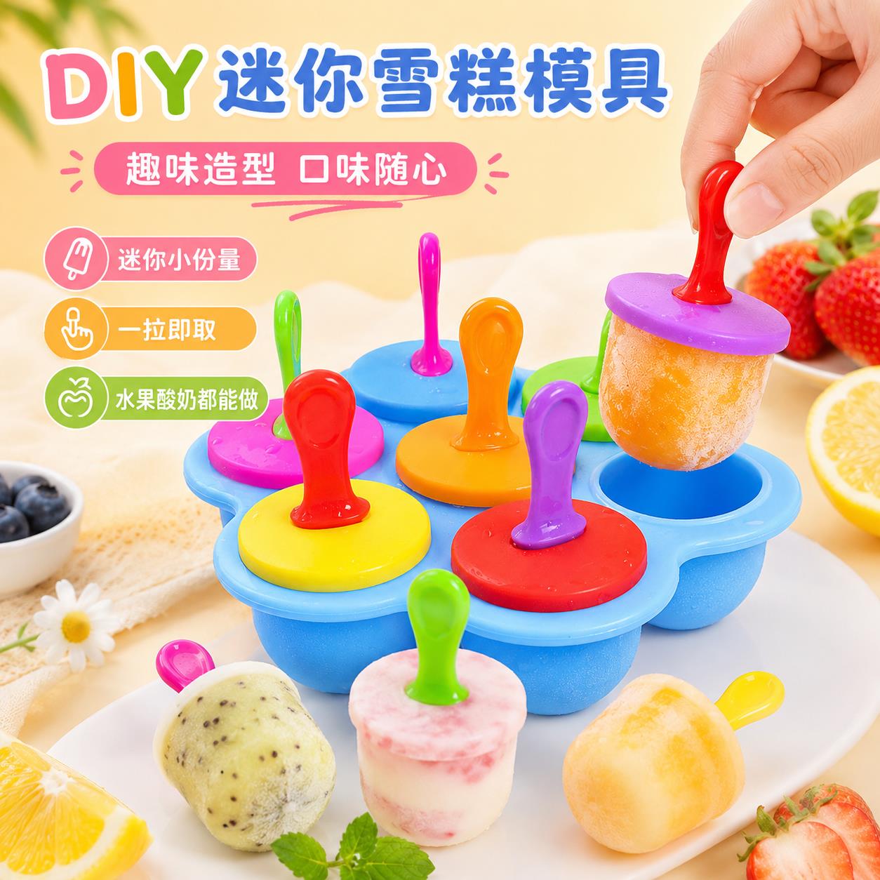 雪糕模具冰淇淋冰棒冰棍儿童七彩小冰棍副食品冰块迷你棒棒冰模型
