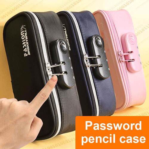 Portable Password lock pencil case Boy Canvas Pencil bag0