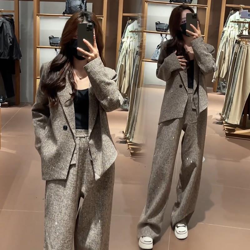 新品时尚套装女2026年秋季新款小香风洋气显瘦西服外套阔腿裤两件