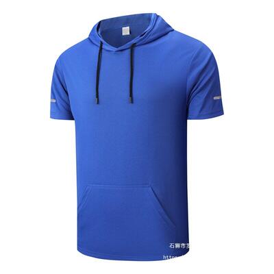 Men's sports hooded T-shirt with kangaroo pocket, indoor fit
