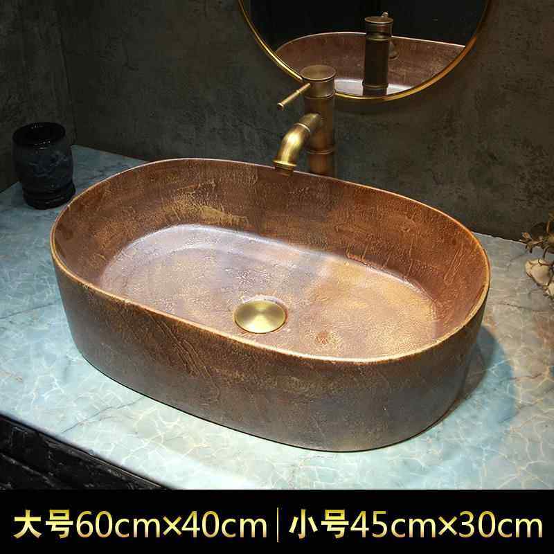 覆古黄陶瓷台上盆家用彷古洗手盆阳台新中式水盆防溅水洗脸盆水盆,家装主材,台上盆,淘宝优惠券,粉丝福利购,淘宝优惠卷