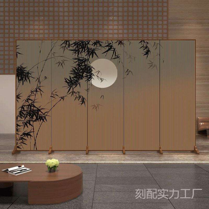 新中式屏风隔断酒店玄关装饰茶室客厅简易折叠移动竹子双面折屏厂