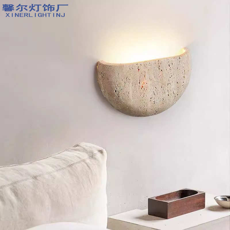 中古侘寂风石材复古客厅墙壁玄关过道民宿咖啡厅氛围卧室床头壁灯