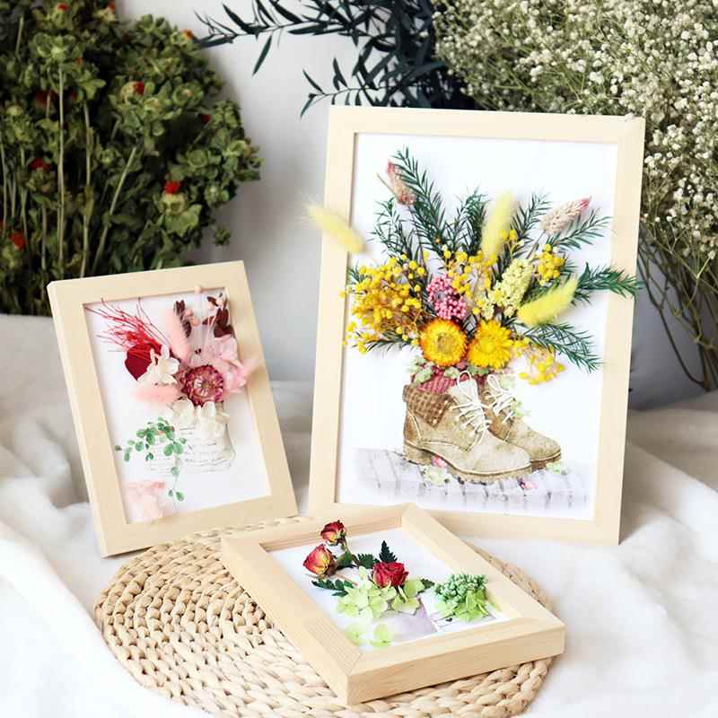 干花立体相框DIY材料包墙壁装饰摆台花艺活动手工制作实木画框