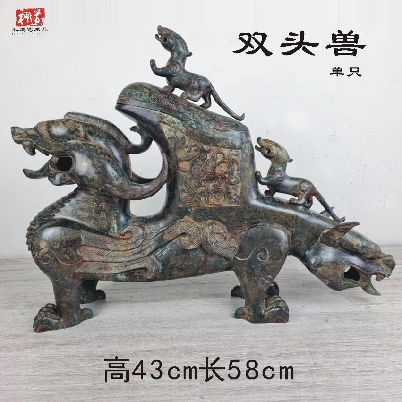 仿古青铜器神兽鸟型双翼神兽独角獬豸错金银龙虎瑞兽怪兽铜大摆件
