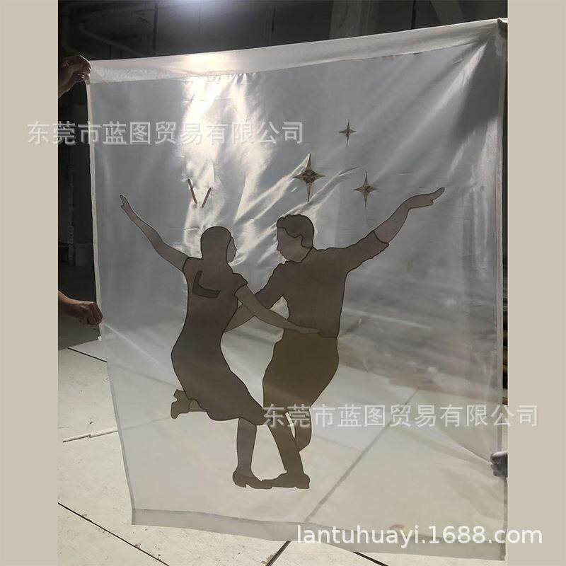 个性半透明纱贴布绣挂帘卷帘软帘刺绣屏风隔断婚礼庆典背景装饰画